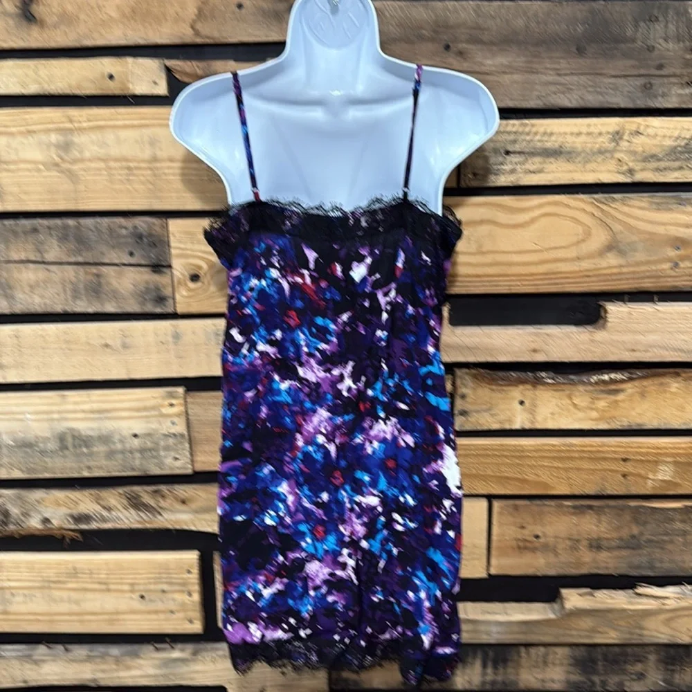 Y2K Vintage Express Lace Trim Watercolor Slip‎ Dress Size Medium